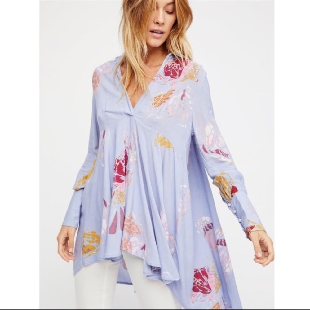 Free People Pastel Floral Tunic in Light Blue
